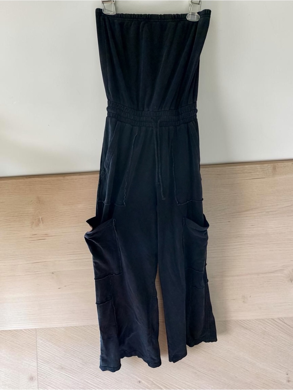 Fashion Nova Black Strapless Wide-Leg Jumpsuit with Pockets